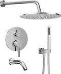 Gabrylly Shower System with Tub Spout, Bathtub Shower Faucets Set with 3-Way Shower Valve, High Pressure 10" Rain Shower head with Handheld Spray Combo, Wall Mounted Rainfall Shower Head Set, Chrome