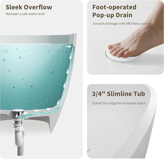 Abruzzo 63" Matte White Freestanding Solid Surface Bathtub - Stone Resin Soaking Tub, cUPC Certified
