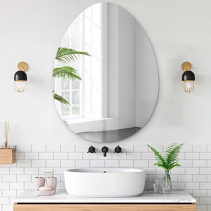 VASUHOME Drop Frameless Bathroom Mirror, 20 x 28 Inch Wall Vanity Mirror, Large Wall Mounted Mirrors for Bathroom, Living Room, Bedroom