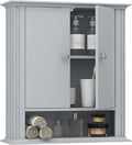 Wall Mounted Bathroom Cabinet Wooden Storage Cabinet with 2 Doors & Adjustable Shelf, Hanging Wall Cabinet Over Toilet, Upper Cabinet Storage Cupboard forBathroom, Kitchen,Laundry Room, Light Grey
