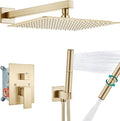 Aolemi Shower Faucet Set, High Pressure Shower System with 2-in-1 Handheld Sprayer, Wall Mount Fixture Combo with Rough-in Valve, 16 Inch Shower Head, Brushed Gold