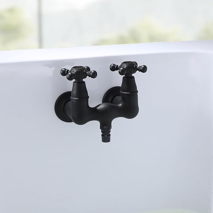 SUMERAIN Vintage Leg Tub Filler 3-3/8-Inch Center Wall Mount Tub Faucet, Cross Handle Matte Black