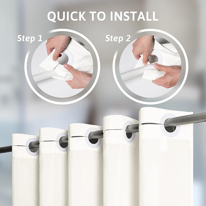 Furlinic No Hook Extra Long Shower Curtain 84 Length,Soft Fabric Bathroom Curtain with 10 Plastic Split Grommets,Waterproof & Machine Washable,Modern Hotel Style,Beige,72x84 Inch