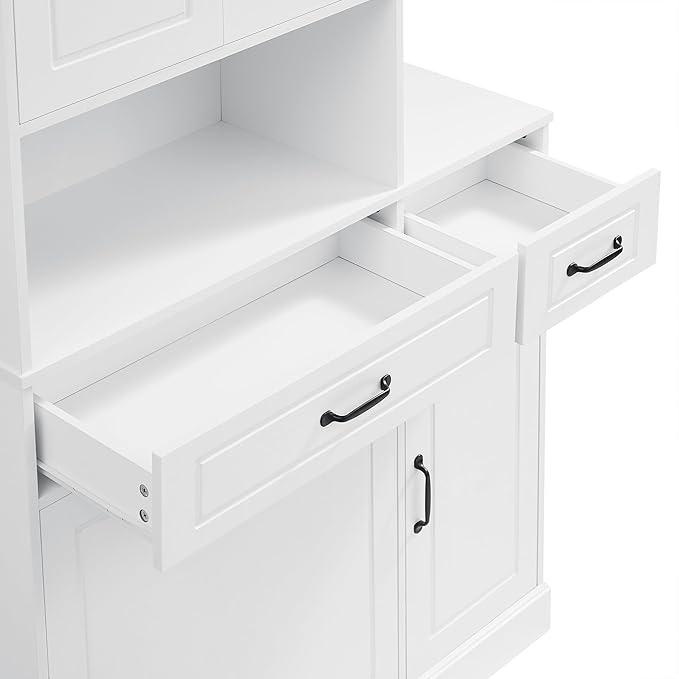 70" Tall Freestanding Storage Cabinet with Drawers, Doors, Adjustable Shelves & Flip Drawer, Modern Wood Organizer for Bathroom, Laundry Room, Office, White