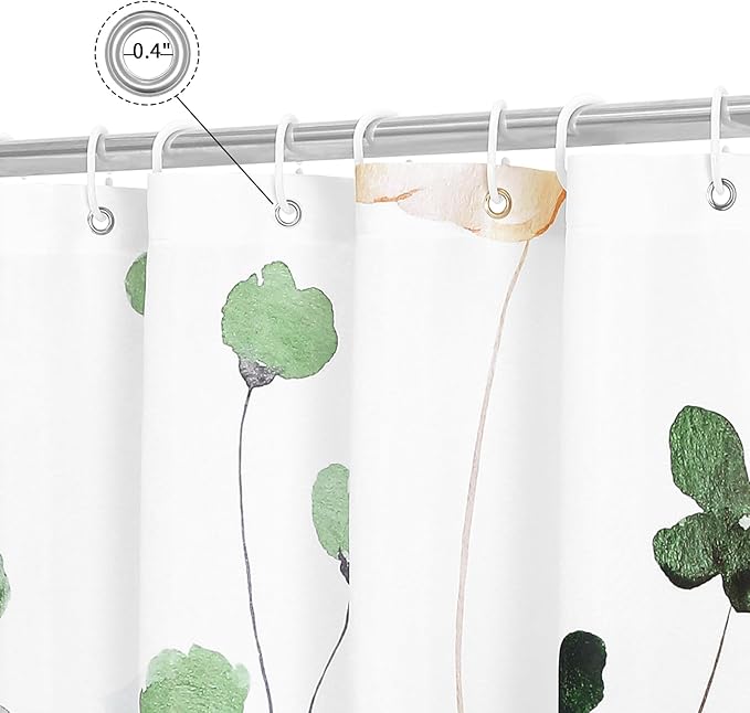 Gibelle Long Shower Curtain 72 x 78, Watercolor Floral Fabric Shower Curtain, Sage Green Beige Flower Decorative Bathroom Shower Curtain Set