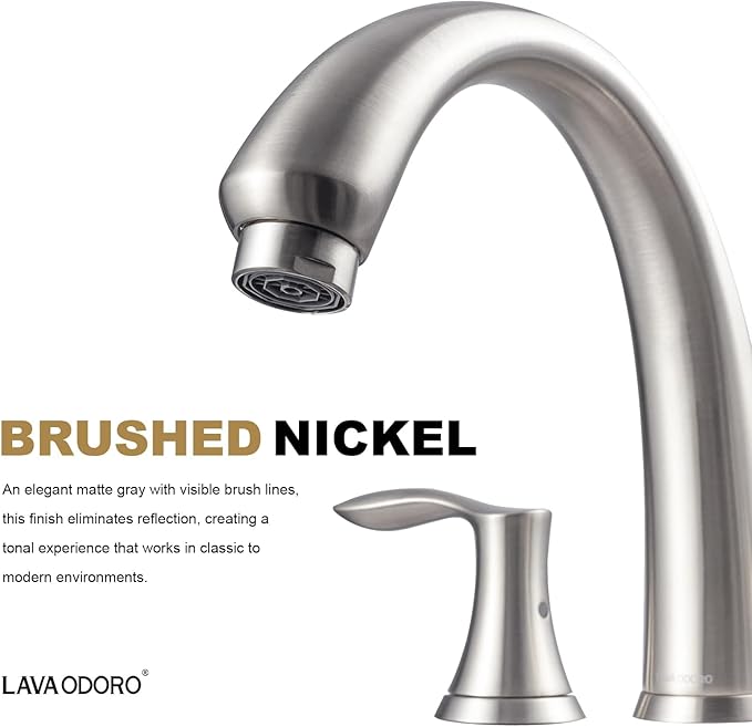 8 inch Widespread Roman Tub Faucet, Lava Odoro Brushed Nickel Tub Faucet with Valve, Solid Brass High Flow 3 Hole Tub Filler, 2 Handle Faucets for Soaking Tub TF405-BN