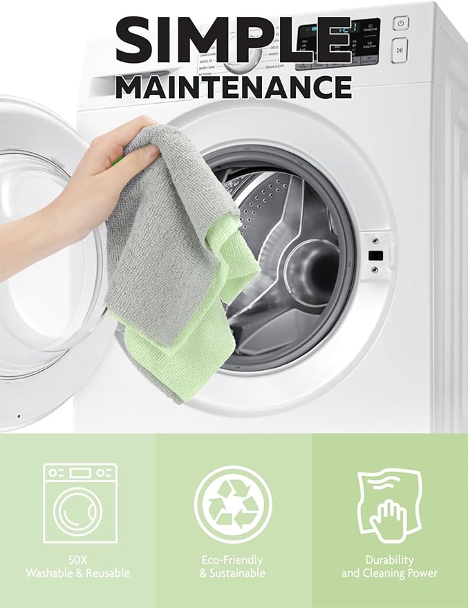 Fantasticlean Microfiber Cleaning Cloth Roll -75 Pack, Tear Away Microfiber Towels, 12" x 12", Reusable, Washable, Scratch Free, Ultra Absorbent Dish Rags for Car, Home, Garage or Shop (Green)