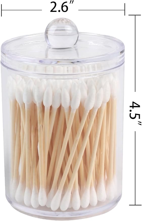 4 Pack Acrylic Qtip Holder Dispenser,Bathroom Canisters Apothecary Jar Set, Vanity Makeup Storage Organizer Set,10 oz