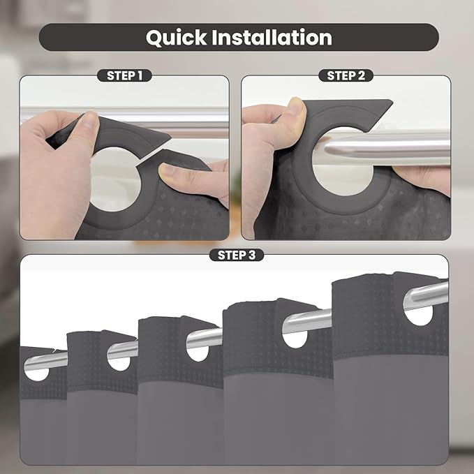 Inhousolu No Hook Shower Curtain with Snap in Fabric Liner Set Waffle Weave 230GSM Weighted Hem, Waterproof & Washable Bathroom Curtain Spa Luxury with Mesh Top Window 72" W x 72" L Graphite Grey