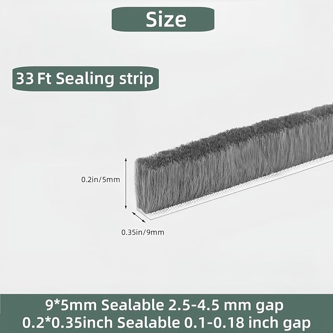 Window Weather Stripping Door Seal, 33FT Self-Adhesive Soundproofing Weather Strip for Exterior Door Frame Window Winter Insulation Noise Cancelling Window Inserts, 0.35in x 0.2in, Gray
