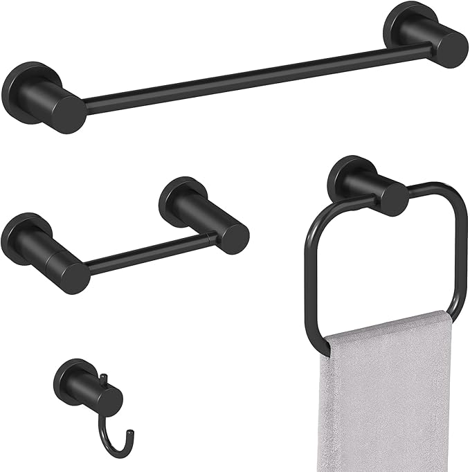 4-Pieces Bathroom Hardware Set Black, Stainless Steel 16 Inch Towel Bar Set, Towel Racks for Bathroom Wall Mounted
