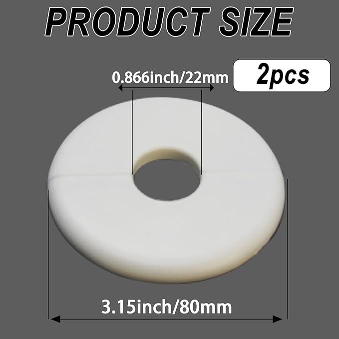 2 Pack Wall Split Flange for 0.87 Inch/22mm OD Pipe ABS Escutcheon Plate Self-Adhesive Round Plumbing Cover Plates for Water Pipe Faucet Decoration, White