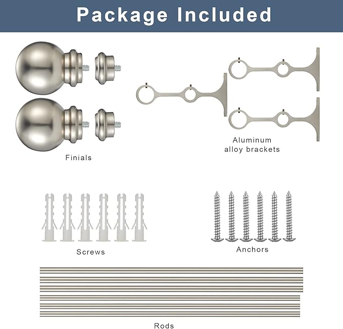 Double Curtain Rod 84 to 120 inch, Adjustable 1 inch Double Drapery Rod Rods for Windows and Doors with Ball Round Finials and Premium Aluminum Brackets Set (84-120",Brushed Nickel)