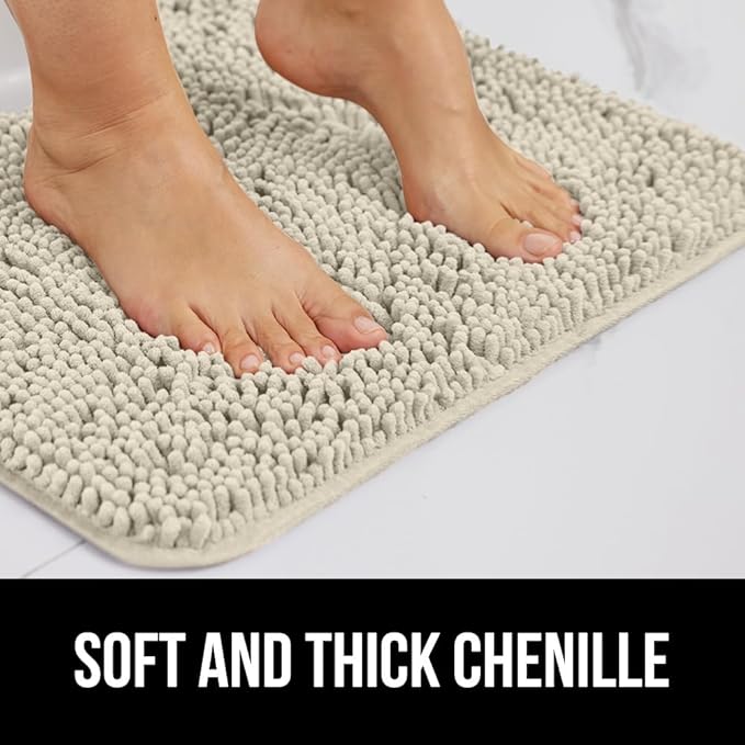 GORILLA GRIP Bath Rug Mat 48x24, Thick Absorbent Chenille, Quick Dry Microfiber Mats, Rubber Backing Washable Shower Floor Rugs, Bathmat Runner, US Designed Bathroom Home Decor Accessories Dusty Cloud