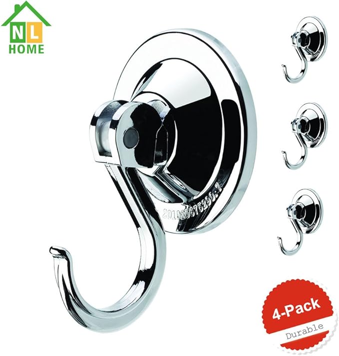 Suction Cup Hooks, Powerful Vacuum Wreath Hangers for Glass Door or Window, Set of 4, Silver Chrome