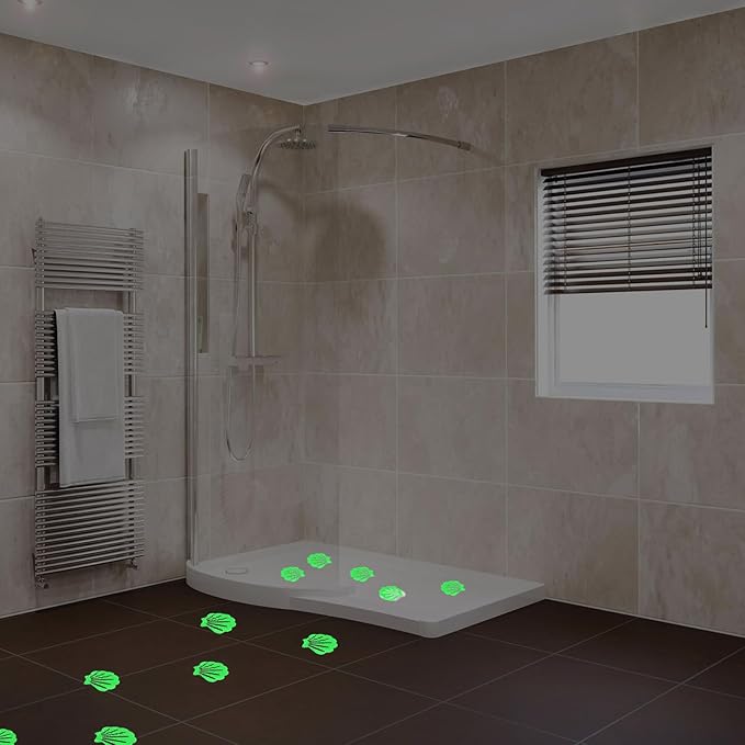 30 Pcs Non Slip Bathtub Stickers Luminous Green Adhesive Decals Sea Shell Shape Shower Stickers for Floor, Ladders, Bath Tub, Stairs, Bathroom