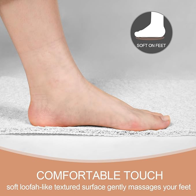 Joyhalo Bathtub Mat Non Slip, Bath Mat for Tub, Shower Mats for Inside Shower, 47x16 Inch, PVC Loofah Bathroom Mats for Wet Areas, Quick Drying, Grey