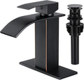 Bathroom Faucets Oil Rubbed Bronze Waterfall Bathroom Sink Faucet Modern Single Handle Bathroom Faucet for 1 or 3 Hole Mxier Tap Washbasin Faucet with Deck, Pop-up Drain and Supply Hoses
