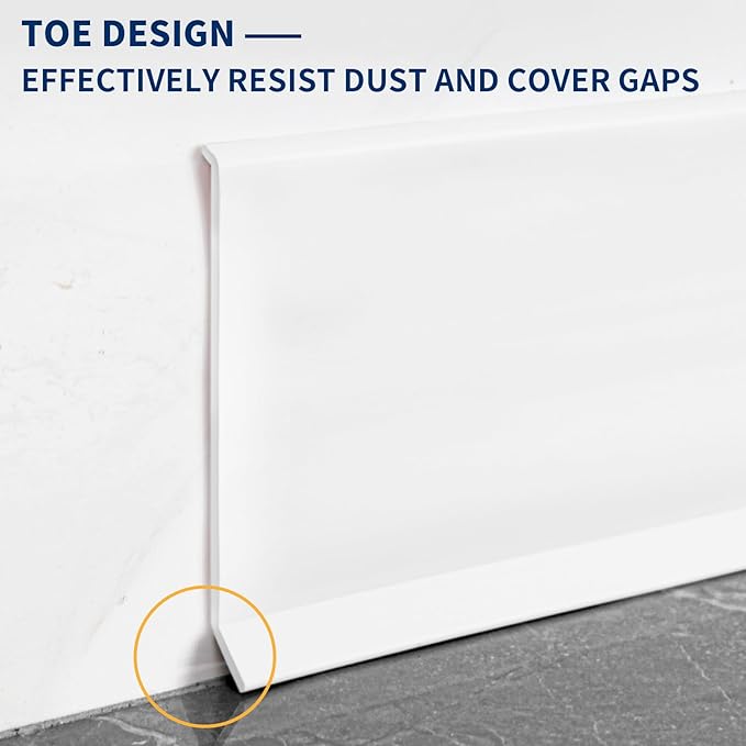Flexible Baseboard Molding Trim 6 Inch Self-Adhesive Vinyl Wall Base Peel and Stick Cove Base Rubber Wall Baseboard Moulding Trim (20Ft, White)