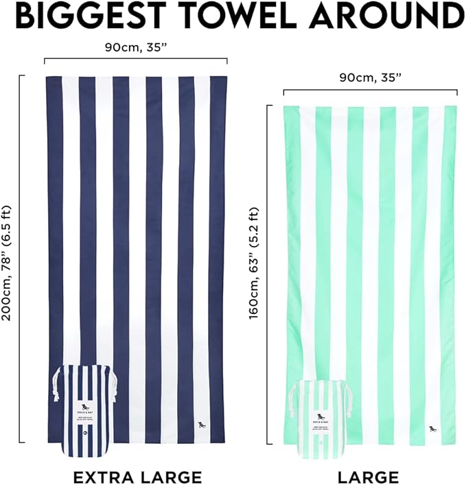 Dock & Bay Customized Beach Towel - Quick Dry, Sand Free - Compact, Lightweight - 100% Recycled - Includes Bag - Cabana - Whitsunday Blue- Large