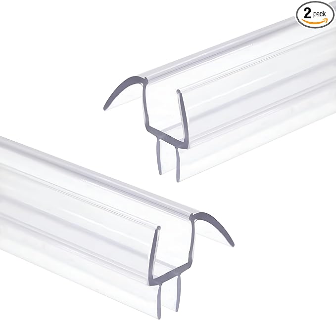 KC Hardware Frameless Shower Door Bottom Seal Strip with Drip Rail - Shower Door Seal Sweep for 3/8 Inch Thick Glass - Acts as a Leak Guard to Prevent Water Leaks - 36 Inch - Ultra Clear - Pack of 2