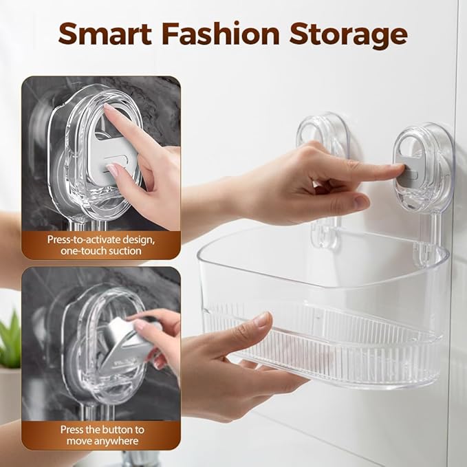 No-Drill Bathroom Suction Storage Box, Corrugated Suction Cup Storage Holder, Removable Hanging Basket, No Drilling Shelves Caddy, Ripple Acrylic Wall Shelf (Gold)
