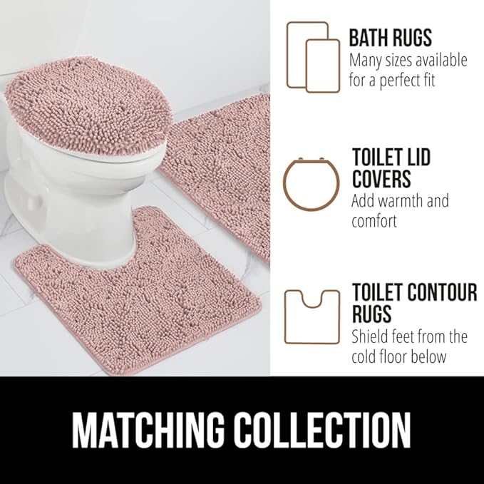 GORILLA GRIP Bath Rug Mat, Soft Absorbent Chenille, Quick Dry Microfiber Mats, Rubber Backing Washable Shower Floor Rugs, Bathmat Runner, US Designed Bathroom Home Decor Accessories 24x17 Dusty Rose