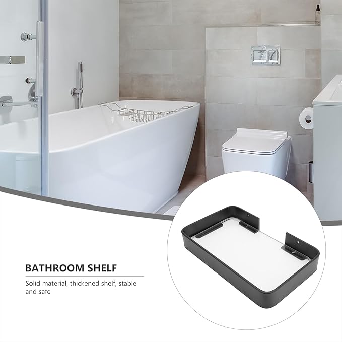 Bathroom Glass Shelf Floating Wall Rack Black Corner Organizer for Shampoo and Cosmetics Easy Install Storage for Humid Spaces Bathroom Wall Rack