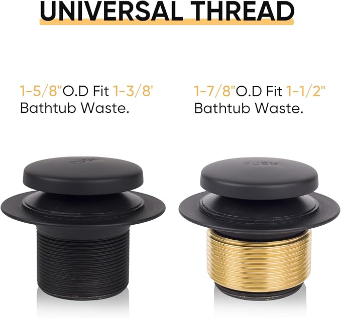 Black Tub Drain Bathtub Drain Conversion Kit with Two-Hole Overflow Faceplate, Minupwell Replacement Tip-Toe Bath Drain Trim Kit with Universal Fine/Coarse Thread Assembly, Matte Black