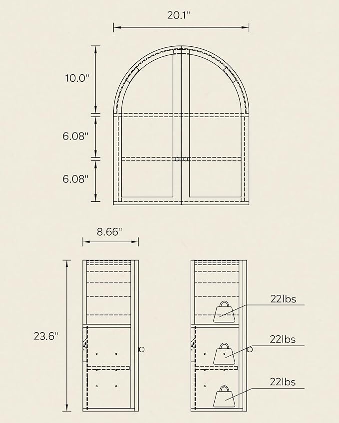 Small Arched Bathroom Wall Cabinet Modern Wooden Medicine Cabinet with Acrylic Doors Farmhouse Wall Mounted Cupboard Storage Organizer for Laundry Room, Dining Room, Natural Oak