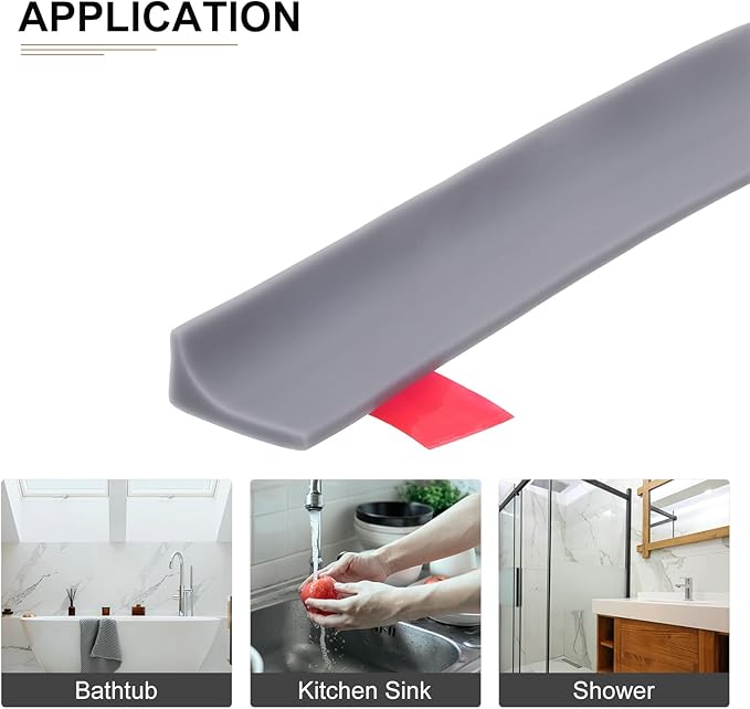 118"x0.8"x0.5" (LxWxH) Collapsible Shower Barrier Stopper - 1 Pack - Good for Bathroom Kitchen - L Shape Water Splash Guard Blocker - Gray