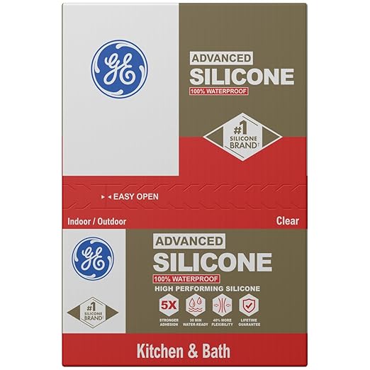 GE Advanced Silicone Caulk for Kitchen & Bathroom, Clear, 10 fl oz Cartridge, 12 Pack - 100% Waterproof Silicone Sealant, 5X Stronger Adhesion, Shrink & Crack Proof