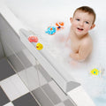 Splash Guard for Bathtub, 3.8" x 3.6" Silicone Bath Tub Splash Guard with 6 Suction Cups, Bathtub SplashGuard Play Shelf Area for Kids with 3°Drainage Slope for Faster Drying - White