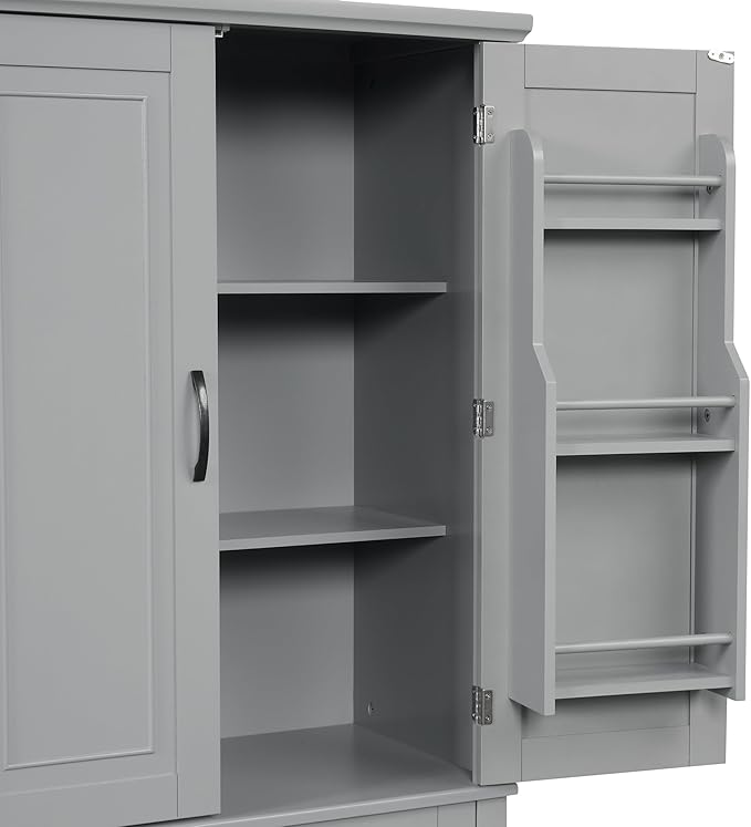 Favfurish 72" Tall Bathroom Storage Cabinet with Doors and Drawer,Modern Linen Cabinets w/Adjustable Shelves & Door Storage Rack,Freestanding Organizer for Bath Room,Study,Office,Kitchen Grey