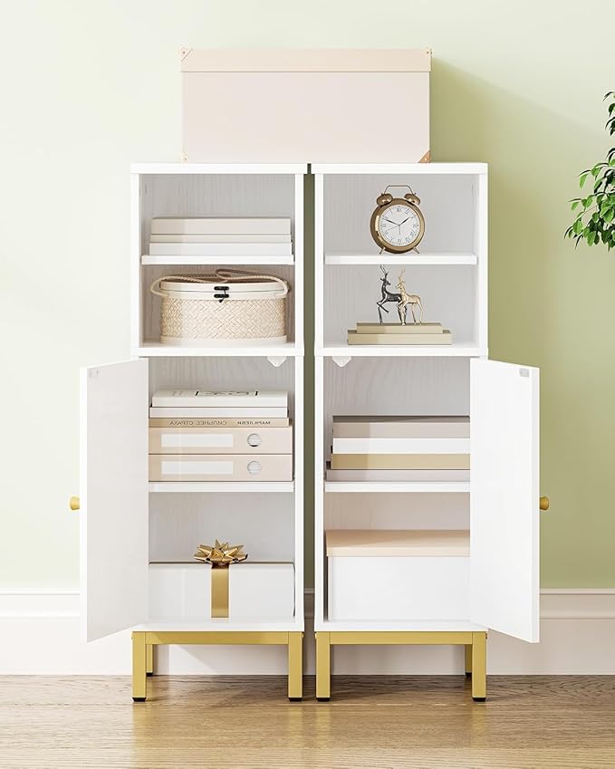 Bathroom Storage Cabinet, Corner Floor Cabinet with Shelves, Customized Door Opening Direction, Bathroom Organizer with Adjustable Shelf for Kitchen, Living, Toilet Paper Cabinet, White