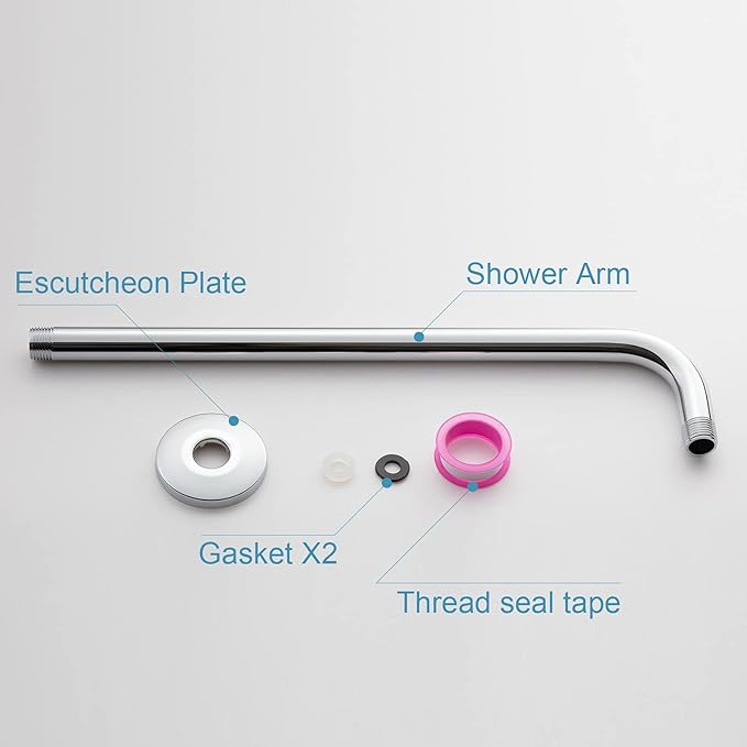 OFFO Shower Arm with Flange, 12 in Wall Mount Replacement Angle Shower Head Arm Wall-Mounted For Fixed Shower Head & Handheld Showerhead, Chrome