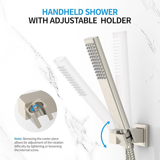 Rain Shower System Sets Faucet: EMBATHER 10 Inch Overhead Rainhead Shower Combo Set With Handheld And Valve-Luxury Modern Mixer Rainfall Brushed Nickel Shower Faucets Sets Complete
