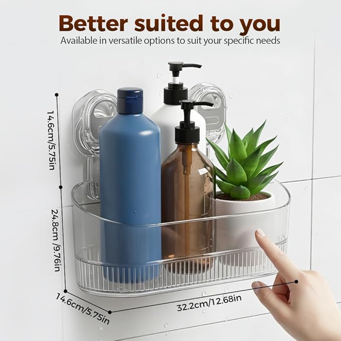 No-Drill Bathroom Suction Storage Box, Corrugated Suction Cup Storage Holder, Removable Hanging Basket, No Drilling Shelves Caddy, Ripple Acrylic Wall Shelf (Gold)