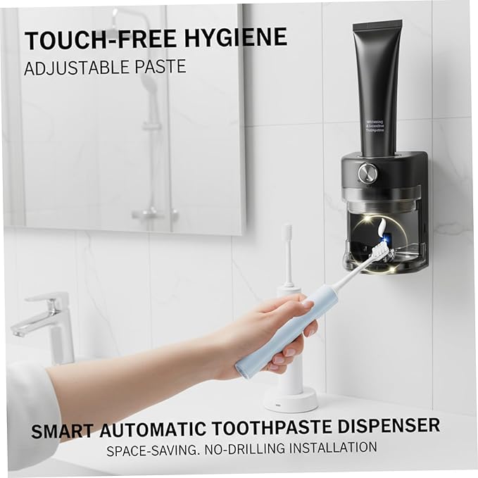 Automatic Toothpaste Dispenser, Smart Sensor Electric Toothpaste Dispenser Wall Mounted with Adjustable Output for Family Bathroom, Heimdekor