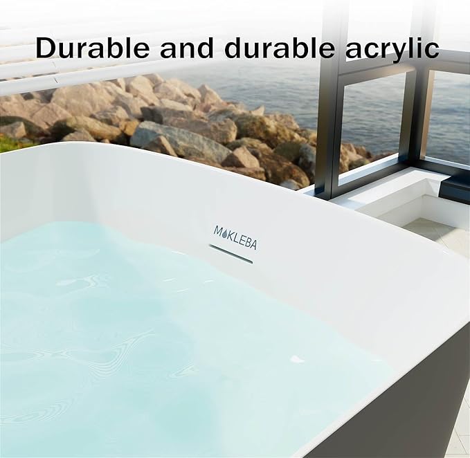 47" Lucite Acrylic Freestanding Bathtub，Square Shape Janpanese Soaking Tub,Toe-tap Chrome Right Drain, Slotted Overflow, cUPC Certified,Glossy 37°Gray