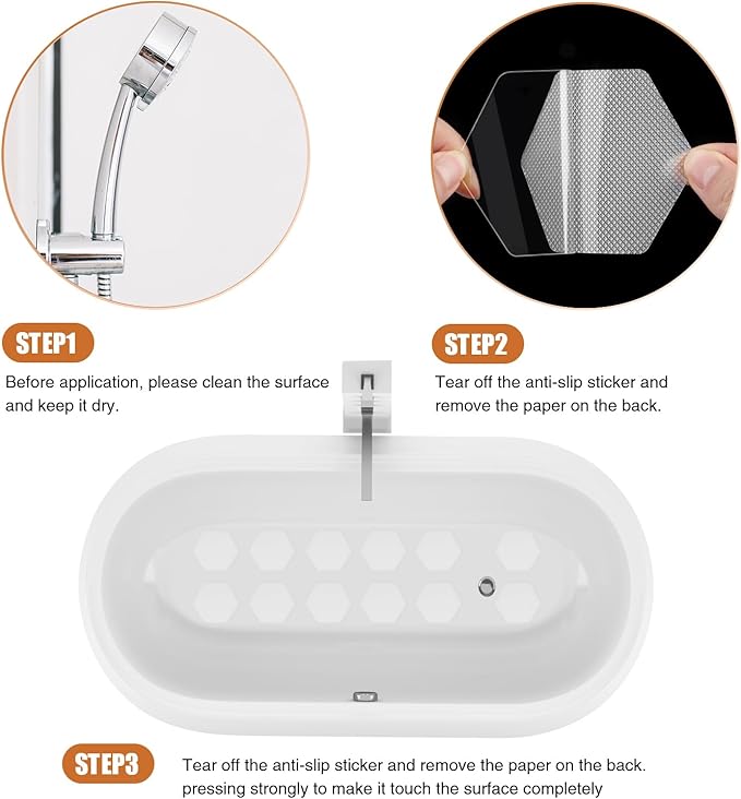 Bathtub Stickers Non-Slip, 36 PCS Hexagon Safety Shower Treads Adhesive Appliques with Premium Scraper