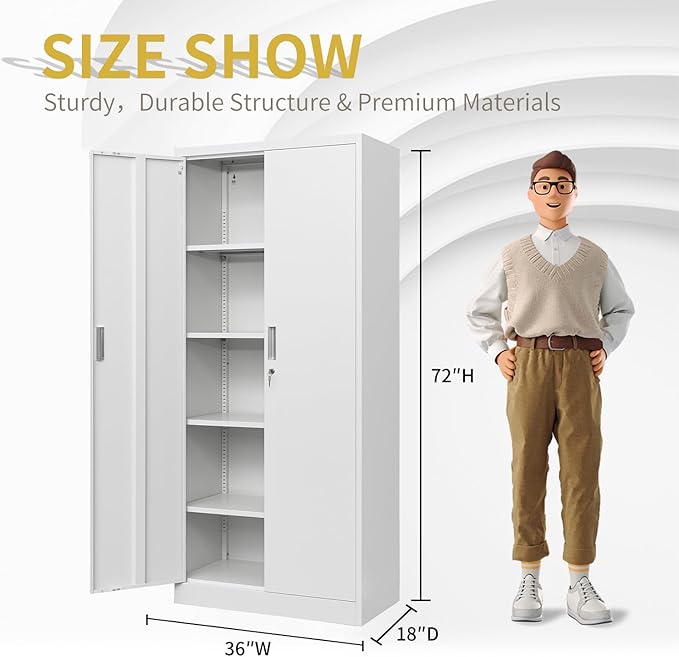 Metal Storage Cabinet, 72 Inch Tall Metal Storage Cabinet with Doors and Shelves, Pantry Cabinets for Kitchen Storage, Garage Cabinet for Living, Dining Room, Assemble Required.