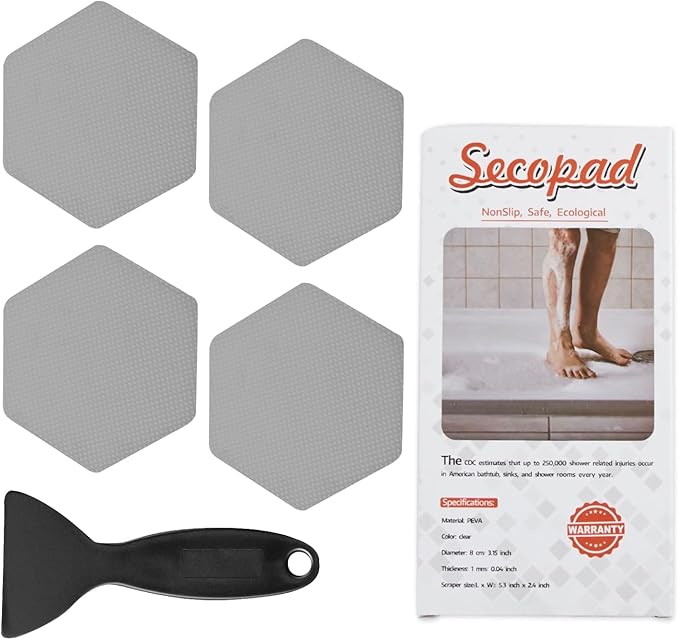 Bathtub Stickers Non-Slip, 12 PCS Hexagon Grey Safety Shower Treads Adhesive Appliques with Premium Scraper