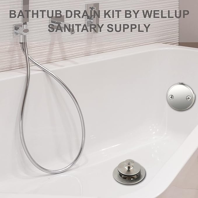 Bathtub Tub Drain Conversion Kit Assembly, Wellup Lift and Turn Twist Tub Drain Trim Kit with Two-Hole Overflow Faceplate, Brushed Nickel