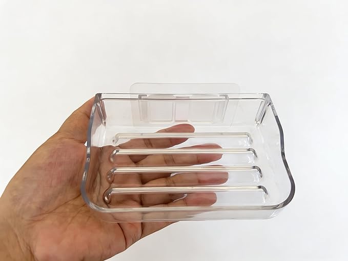 Soap Bar Holder for Shower Wall Mounted, Soap Dish Container Saver Strong Adhesive No Drilling for Bathroom Kitchen Sink, Clear