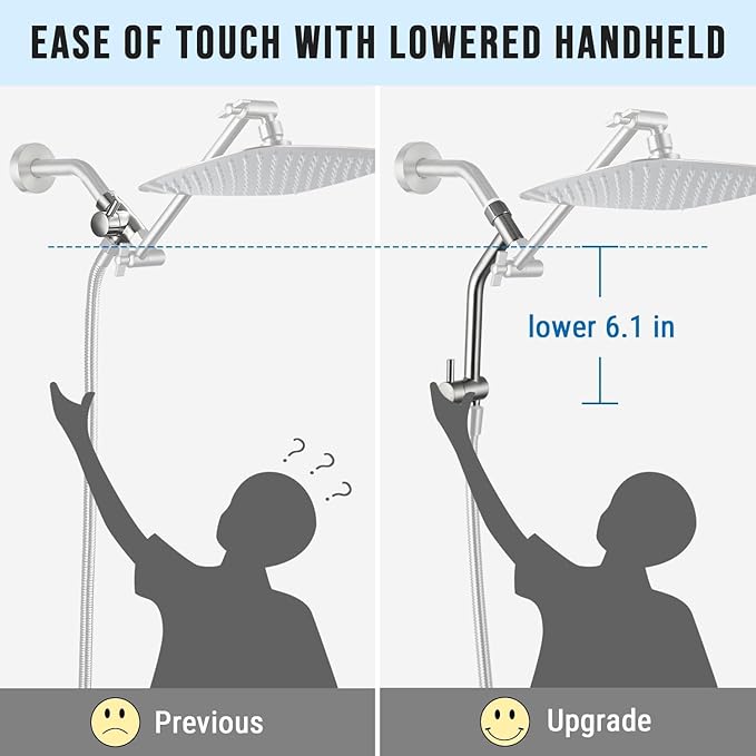 G-Promise Metal Shower Diverter, Handheld Holder Included, 3-Way Diverter for Handheld and Fixed Shower Head ∣3-Settings Universal Bathing System Replacement Part (Brushed Nickel)