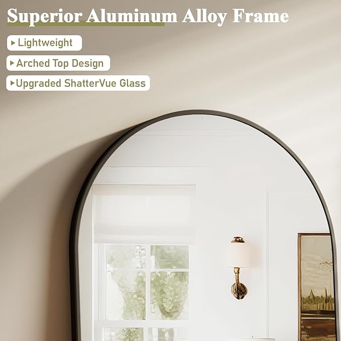HARRITPURE Arched Bathroom Mirror - 32"x48" Black Large Wall Mounted Vanity Mirror Aluminum Alloy Frame Arch Wall Mirror for Living Room, Bedroom and Entryway
