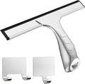 Stainless Steel Shower Squeegee for Glass Doors with 2 Adhesive Hooks, All-Purpose Squeegee for Bathroom Cleaner Tool Household Window Mirror Squeegee, Cleaning Tile Wall, Car, 12 Inch Silver