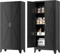 61" Tall Metal Kitchen Pantry Storage Cabinet with Double Doors & 3 Adjustable Shelves, Freestanding Cupboard for Kitchen, Dining Room, Bathroom, Black