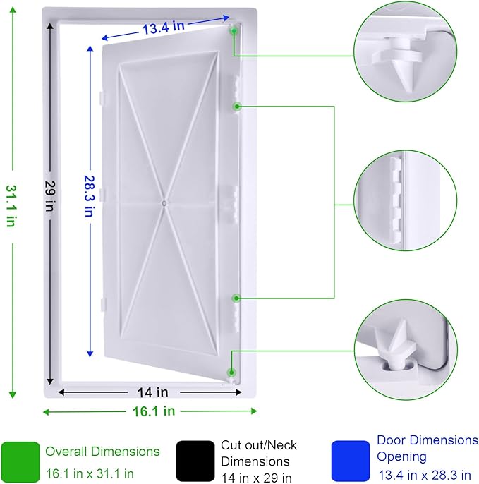 Plumbing Access Panel for Drywall 14 x 29 Inch Plastic Access Door Removable Wall Access Panel Ceiling Reinforced Hinged Durable White